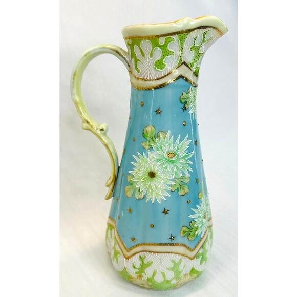 Antique Tall Porcelain Tankard Pitcher – Hand Painted Floral Design with Gilding - Picture 5 of 8